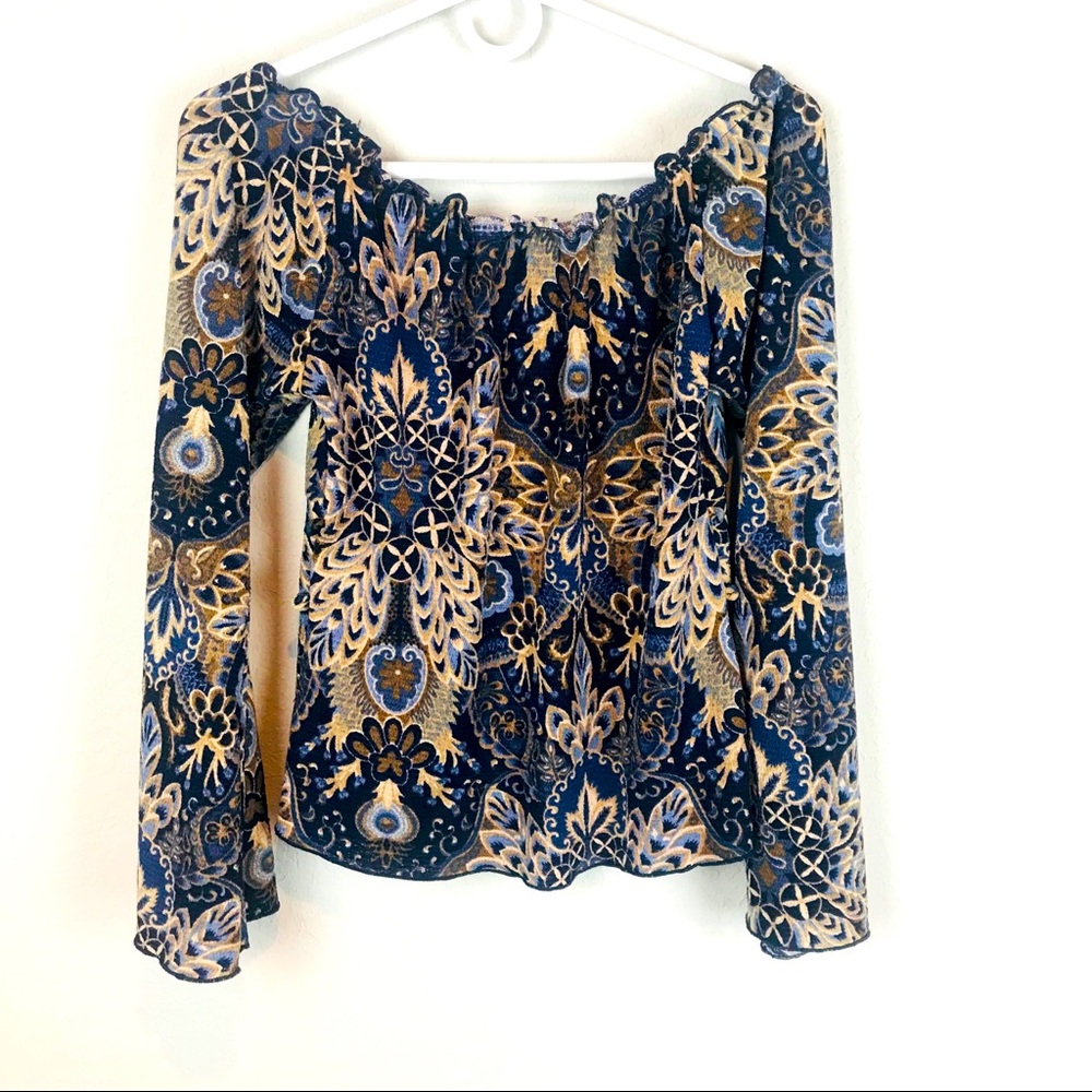 Topia Long Sleeve Cropped Blue Blouse
